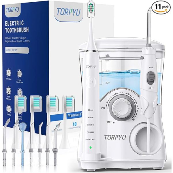 All-in-One Water Flosser & Ultrasonic Toothbrush Combo, White